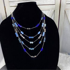 Dillard’s Layered Beads Fashion Necklace Blue Silver